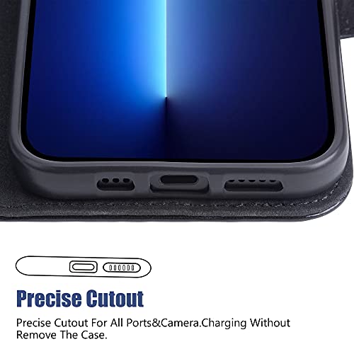 Arae Compatible With Iphone 13 Pro Max Case Wallet Flip Cover With Card Holder And Wrist Strap For Iphone 13 Pro Max 6.7 Inch-Black #TOP4