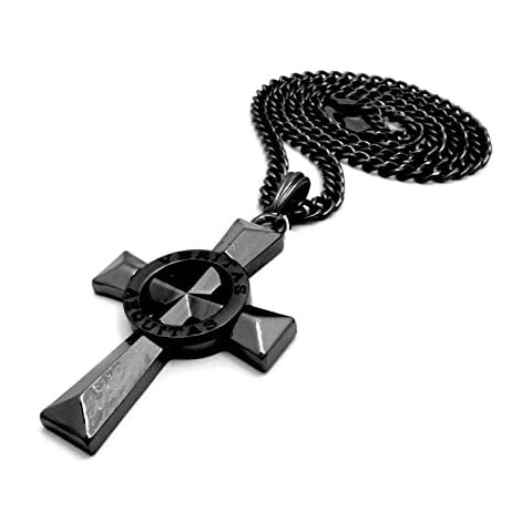 Pyramid Jewelers Mens Veritas Aequitas Cross Boondock Saints Pendant Charm Cuban Chain Necklace (Black) Cover