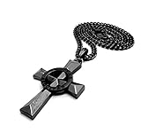 Pyramid Jewelers Mens Veritas Aequitas Cross Boondock Saints Pendant Charm Cuban Chain Necklace (Black)