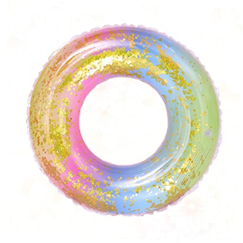 BCOATH Heavy Duty Inflatable Pool Toy Rainbow Swim Ring Sequins 80cm Fashion Float Ring for Adults Boys and Girls Swimming Aid