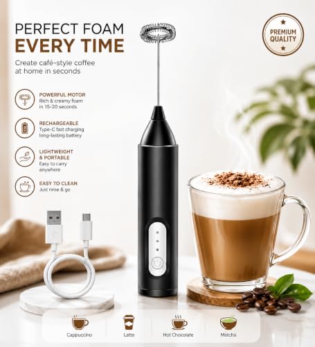 Image of Premium Electric Milk Frother,USB frother Portable Handheld Coffee Foam Maker, Stainless Steel Mixer for Cappuccino, Latte, Matcha & Hot Chocolatemilk frother| Electric Foam Maker