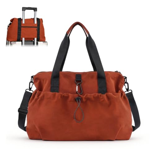 Image of PALAY Travel Bag Brown Oxford Cloth Gym Bags Drawstring Design Tote Bag with Removable Strap Waterproof Large Capacity Duffel Bags for Sports, Swimming, Work, Weekend and Overnight Use