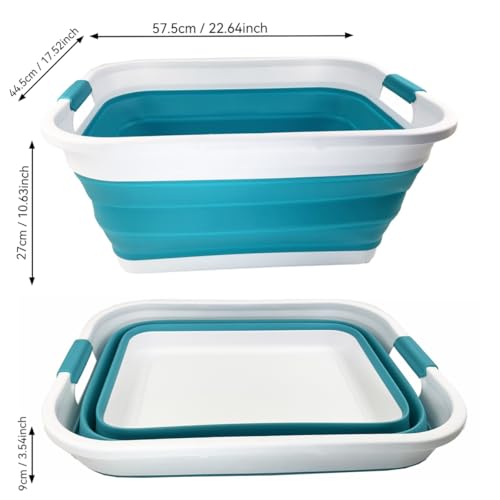 Image of SAMMART 41L (10.8 gallon) Collapsible Plastic Laundry Basket - Foldable Pop Up Storage Container /Organizer - Portable Washing Tub - Space Saving (Rectangular, Ceramic Blue+Pale Purple (Set of 2))