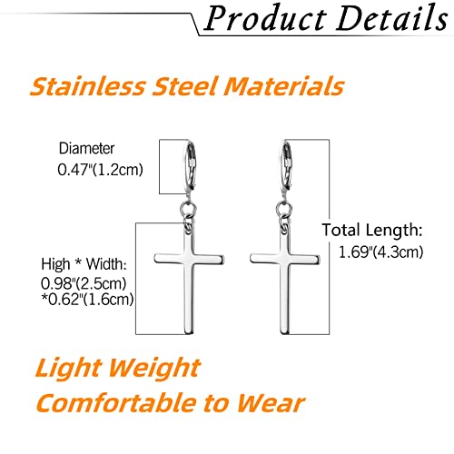 Dangle Stud Earrings,Flongo Men's Womens Stainless Steel Pearl Cross Dangle Hinged Stud Earrings,Piercing Christmas Cross Huggie Hoop Earrings Gift For Men Women Wedding Valentine's Day #TOP4