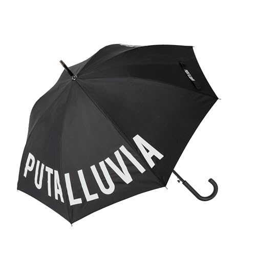 Fisura – Paraguas grande. Paraguas juvenil. Paraguas automático con botón. Paraguas resistente estampado. 106 centímetros de diámetro. (P*ta lluvia, negro)