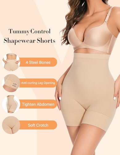 Image of YADIFEN Shapewear for Women - High Waisted Tummy Control Shapewear Shorts | Seamless shapewear shorts with boned high waist, tummy and thigh control, no-roll wide legs, comfy under dresses.