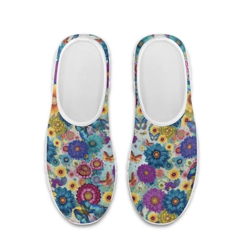 Image of Floral Sneakers for Women Colorful Art Shoes for Women Slip On Casual Work Shoes