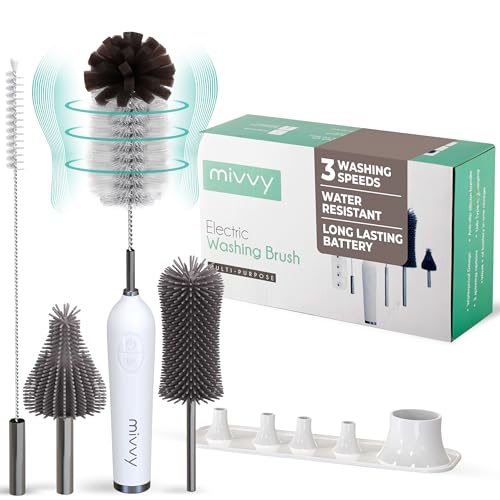 Image of Electric Bottle Brush With Stand, - 3 Speed Settings, Extension Bar, Nylon & Silicone Heads, Rechargeable Electric Baby Bottle Brush Cleaner With LED Indicator, 360° Rotating Bottle Brush Electric