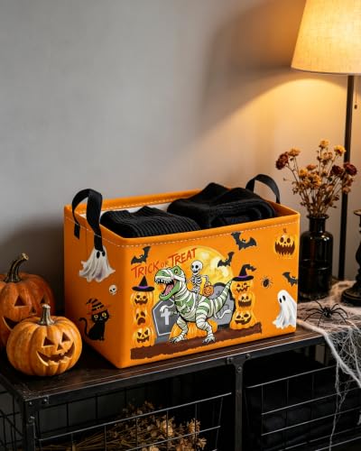 Image of Essme Rectangular Dinosaur Halloween Baskets,Kids Storage Box,Cute Basket for Room Decor, Book Bins,Shelf Basket.(Yellow Dinosaur