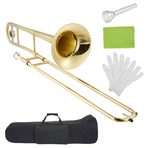 Senfot Alto Trombone Starter Kit, Gold Lacquer Brass with Case, Mouthpiece, Gloves, Cloth; Accurate...
