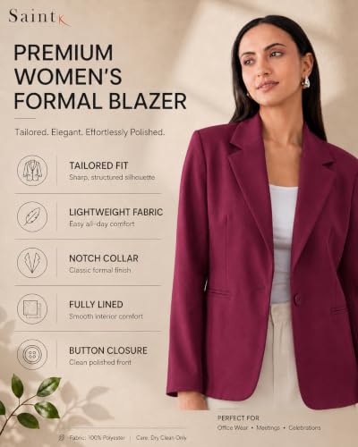 Image of SaintX Women's Premium Formal Blazer | Fully Lined | Regular Fit | 4-Way Stretchable Ultra-Light Fabric | Fashion-Forward | Office /Meetings (WB01)