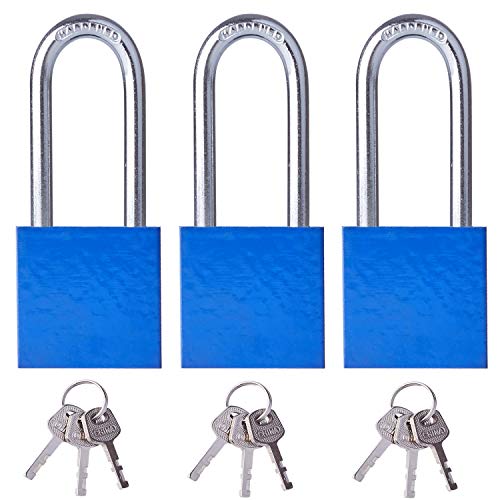 Key Locks (Pack of 3 Blue) 30 mm -Long Shackle Locks, Padlock