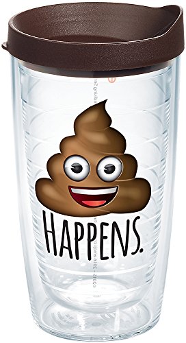 Tervis emoji - Poop Happens Insulated Tumbler with Wrap and Brown Lid, 16oz, Clear