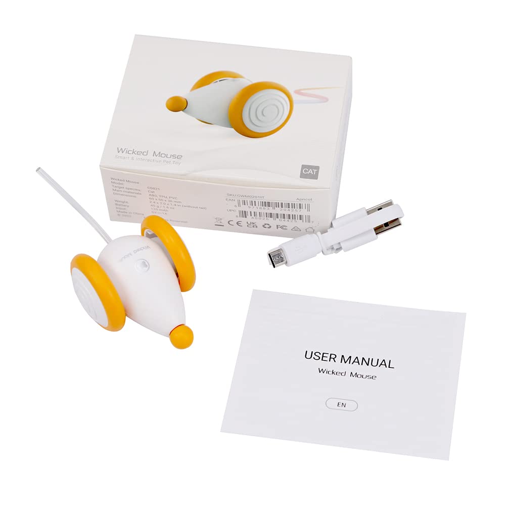 INF Ratón de juguete eléctrico para gatos, ratones de juguete para gatos con cable USB, ratón de juguete interactivo con cola ligera