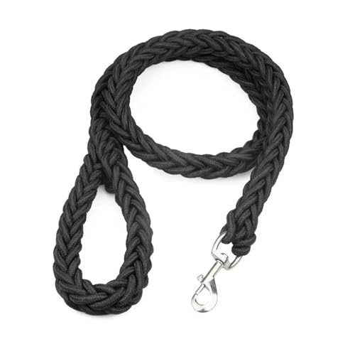 大型犬用リーシュ ナイロン編み 牽引ロープ ペット用 ウォーキング 太め 犬用アクセサリー(Black)