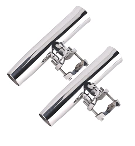 2PCS Stainless Tournament Style Clamp on Fishing Rod Holder for Rails 1-1/4