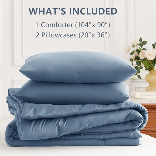 Image of HIMEET King Size Comforter Set, 3 Pieces with 2 Pillowcases, Grayish Blue