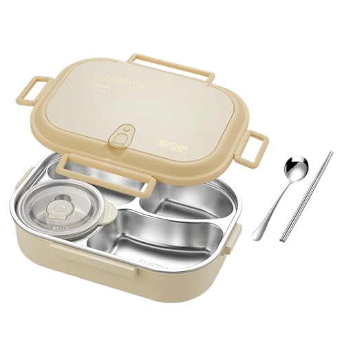 MFYOUPK Acero Inoxidable Impermeable, Bandeja Comida Portatil, Recipiente Hermético Reutilizable Apto Microondas Con Cubiertos y Compartimentos, Almacenamiento Comida Trabajo Picnic