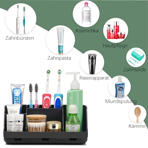 Zahnbürstenhalter für Badezimmer Organizer, Elektrische Zahnbürste und Zahnpasta Halter, 7 Slots Badorganizer für Badezimmer und Familie (Black) 5