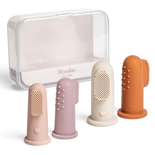 Image of Moonkie Baby Toothbrush Finger Toothbrush Oral Cleaner Kit for 3 Months +, 4 Pcs Small (Blush/Pale Mauve)/Large (Clay/Ivory)