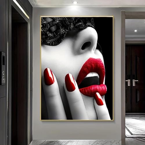 Impression sur toile abstraite lèvres rouges tableau salon 70x108cm - 3
