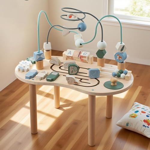 Table d'activités bébé en bois - Bureau de jeu éducatif pour garçons dès 12 mois - 5