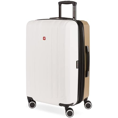SwissGear Duet Hardside Expandable Luggage with Spinner Wheels, Ivory/Taupe, Checked-Medium 24-Inch