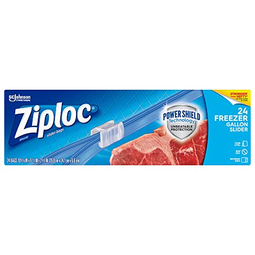 Ziploc Slider Freezer Bags with New Power Shield Technology, Stand-and-Fill with Expandable Bottom, Gallon, 24 Pack