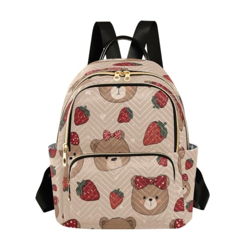 Sac à dos universitaire taille M anti-encombrement design ours fraise multicolore