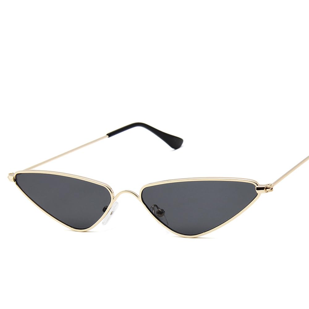 Sibeg 2023 New Vintage Cat Eye Sunglasses Men Women Unique Triangle Sun Glasses Female Yellow Metal Eyeglasses UV400(Color:Black)