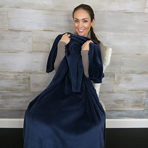 Eversnug Travel Blanket And Pillow - Premium Soft 2 In 1 Airplane Blanket With Soft Bag Pillowcase, Hand Luggage Sleeve And Backpack Clip (Navy Blue) #TOP1