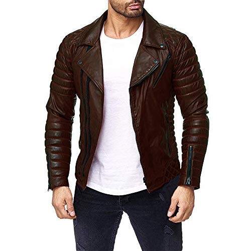 Yahoo Chaquetas Deportivas para Hombre Ropa de otoño e Invierno Chaqueta de Cuero doblada de Cuero de Solapa de los Hombres A Prueba de Viento y cálido Escudo de Cuero Artificial Tops