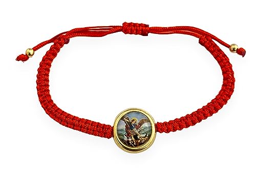 Saint St Michael Red Adjustable Corded Bracelet Men Women Pulsera San Miguel Religious Gift - Main Image