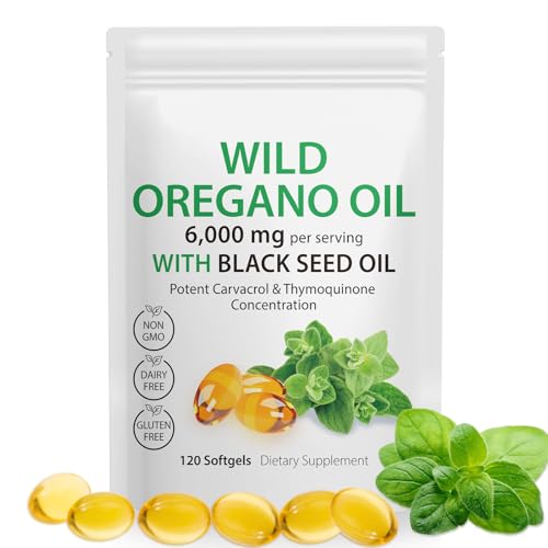 Oreganoöl 120 Weichkapseln - 2 in 1 6000mg Oreganoöl mit Schwarzkümmelöl 200mg - 165mg Carvacrol - natürlich & gentechnikfrei - hochpotente Immun- und Verdauungsunterstützung