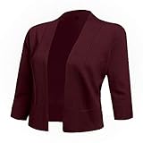 AAMILIFE Women's 3/4 Sleeve Cropped Cardigans Sweaters Jackets Open Front Short Shrugs for Dresses (Large, 10-Burgundy)
