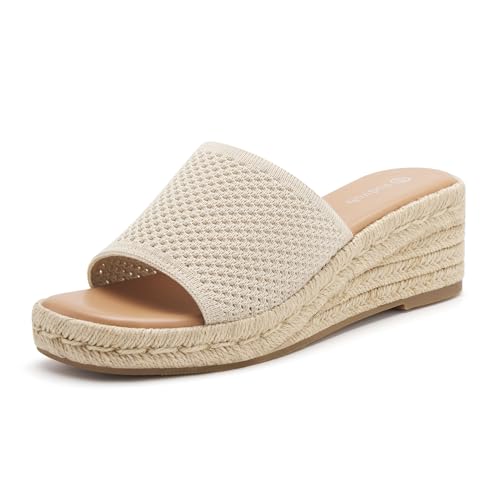 vodvob Women's Espadrilles Wedge Sandals Platform Slip On Slide Sandals Open Toe Bohemia Mules Summer Beach Casual Heels Sandals