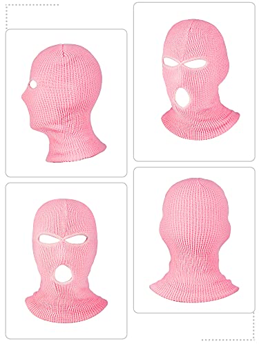 3 Pieces 3-Hole Full Face Cover Winter Outdoor Sport Knitted Face Cover Ski Balaclava Headwrap (White, Pink, Sky Blue) #TOP2