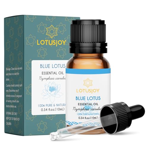 LOTUSJOY 100% Pure Blue Lotus Oil 0.34 Fl Oz Natural Blue Lotus Essential Oil in Amber Glass Bottle with Dropper for Diffuser Massage Skin & DIY Use
