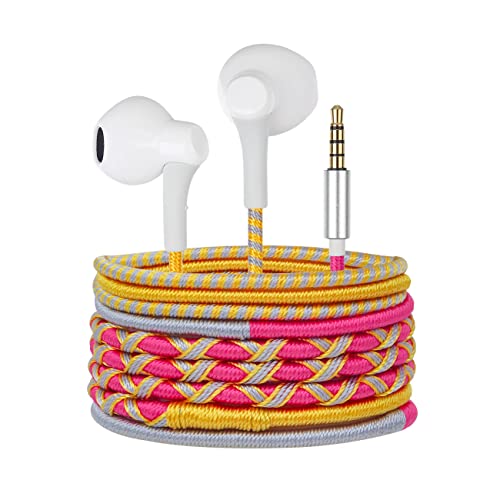 URIZONS Bunte geflochtene Kopfhörer mit Kabel - kabelgebundene In-Ear 3,5mm Kopfhörer mit verwicklungsfreiem Mikrofon für iPhone für Kinder