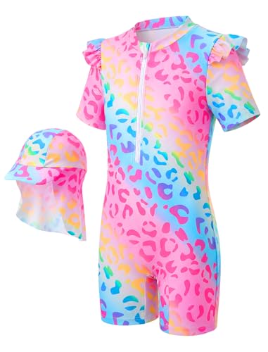 Maillot de bain anti-UV fille JiAmy à manches courtes avec chapeau de soleil
