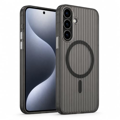 Image of MagPro Stripe case for S25 Black Frosted Transparent PC Hard Back Cover Camera & Body Protection|Anti Shock,Scratch Resistant Wireless Charging Compatible