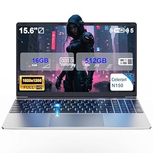 DMDFJY 15.6″ Laptop – N150 (Up to 3.6GHz) 16GB RAM, 512GB SSD, USB 3.0/HDMI Connectivity, Fingerprint Security, WiFi 5 & Bluetooth 4.2, Laptops PC RGB Illuminated Keyboard