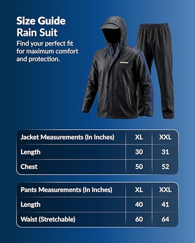 Image of Destinio Rain Coat for Men Waterproof with Hood, Thick Polyester, Leak Proof, Premium Zipper, Raincoat for Bike Riding, Double Layer Rain Suit for Riders, Rainwear Set