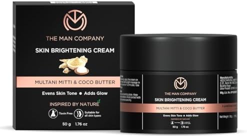The Man Company Skin Brightening Cream - 50gm for Glowing Radiant Skin | Enriched with Multani Mitti, Coco Butter, Hyaluronic Acid | Reduces Acne & Dark Spots Naturally