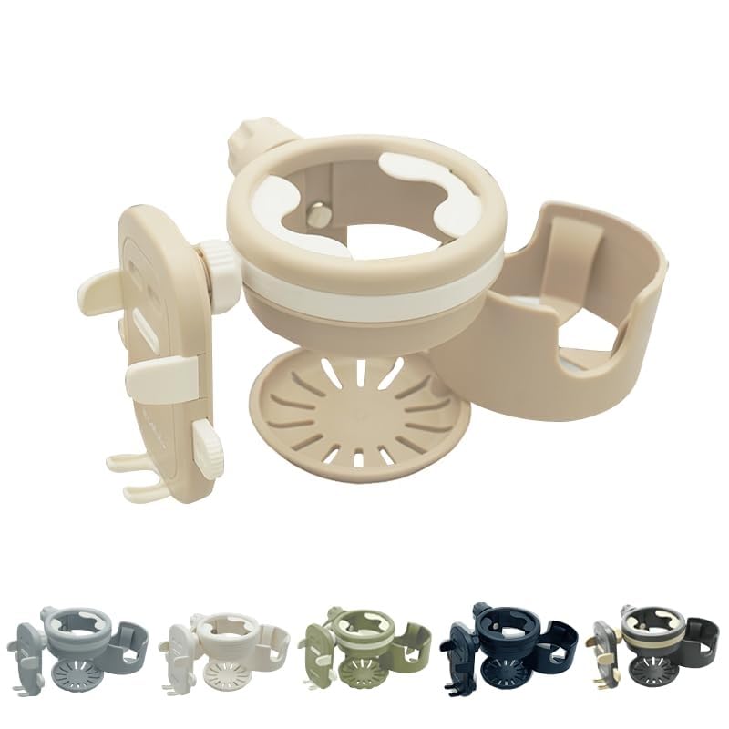 【マグが入るのはドリマグだけ】Colulu ドリマグ ベビーカー ドリンクホルダー 2個 2in1 カップホルダー 2in1 アクセサリー スマホ 2本収納 哺乳瓶 飲み物 360度回転 角度調整 取り付け 車 自転車(ベージュ)