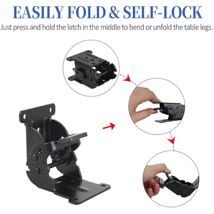 Folding Hinge Bracket for Folding Table, Workbench, Bed Legs, Self Locking Hinges 90 Degree Foldable Table Bracket, Heavy Duty Leg Fittings Angle Braces (Pack of 4)