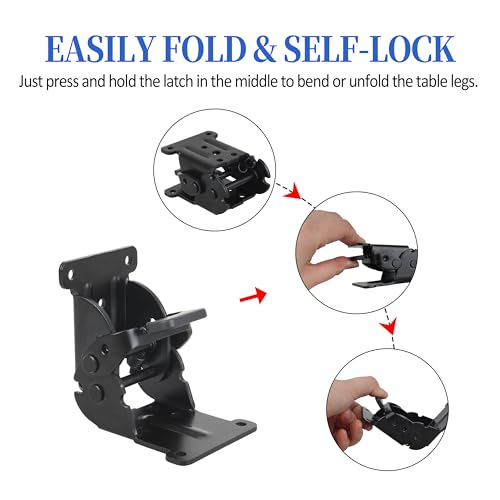 Folding Hinge Bracket for Folding Table, Workbench, Bed Legs, Self Locking Hinges 90 Degree Foldable Table Bracket, Heavy Duty Leg Fittings Angle Braces (Pack of 4) - Thumbnail 3