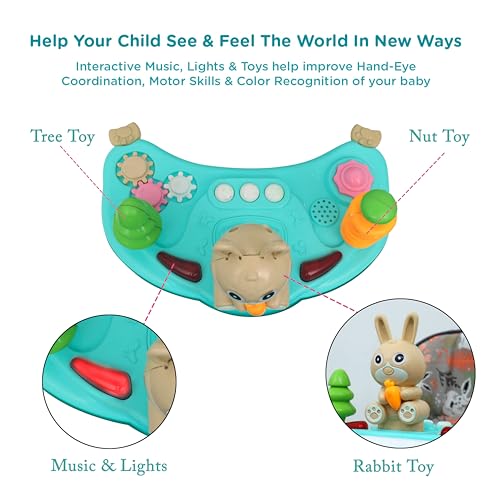 Image of Baby Walker for 6-18 Months with Musical Toys & Push Handle | Adjustable Height Baby Activity Walker, 360 Rotating Wheels, Soft Seat (Rabbit Aqua)