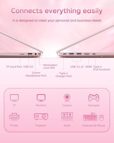 Image of 2026 Pink Laptop, Pentium Gold 6500Y Processor(Up to 3.4 GHz),12GB RAM 128GB SSD,15.6 Inch FHD IPS Display, 5000mAh Battery,Type-C,Portable Laptops Computer for Business Office