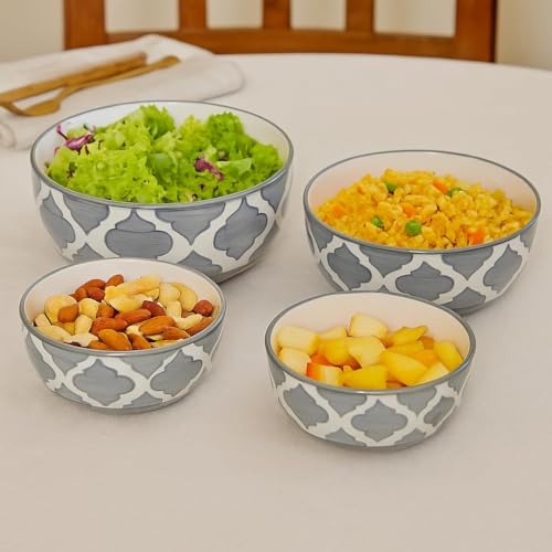 Image of Ceramic Mixing Bowl Set - 4 Pieces (1500ml, 800ml, 600ml, 400ml), Black Luster - Durable, Microwave & Dishwasher Safe - Ideal for Mixing, Serving & Storage